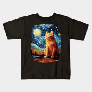 Starry Night Orange Cat - For Van Gogh Cat Moms & Cat Dads Kids T-Shirt